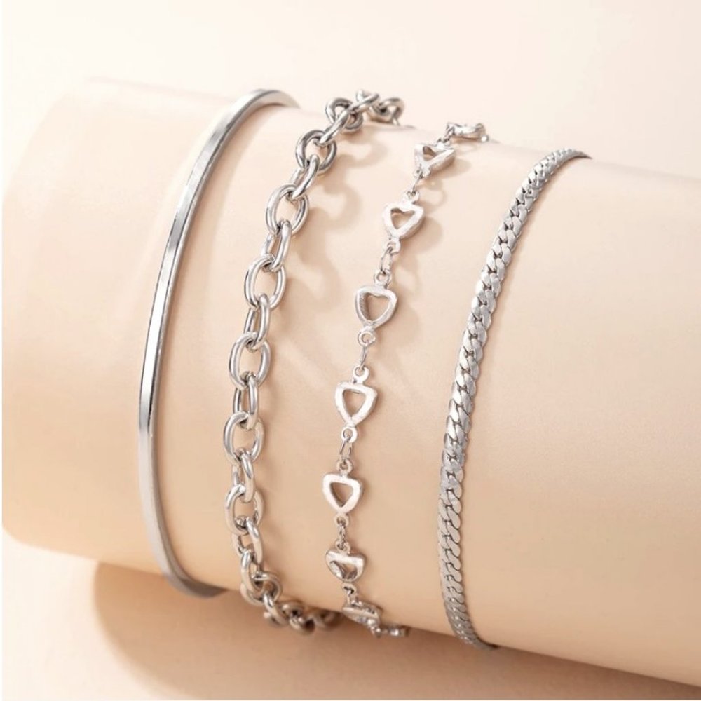 4pc SET Chain & Cuff Bracelets - Picture 2 of 3